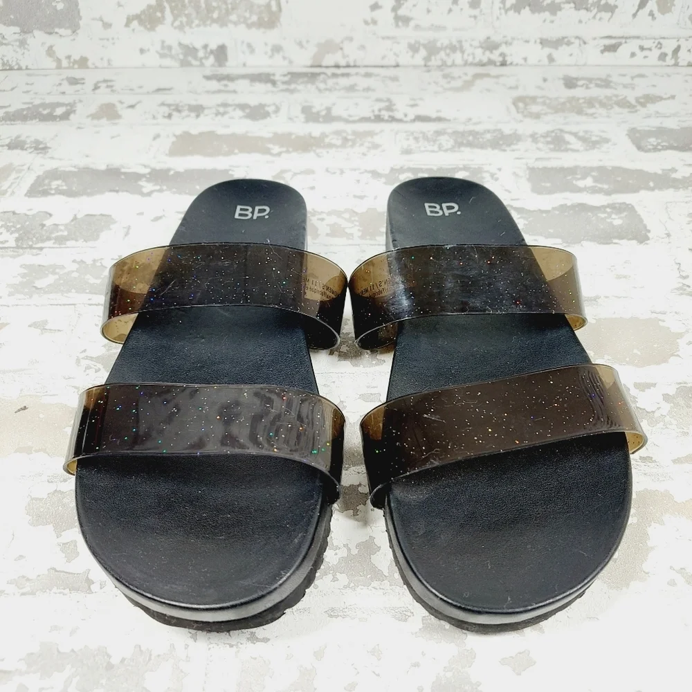 NEW BP. Black Strappy Slip On Summer Flat Unisex Beach Sandals M1000